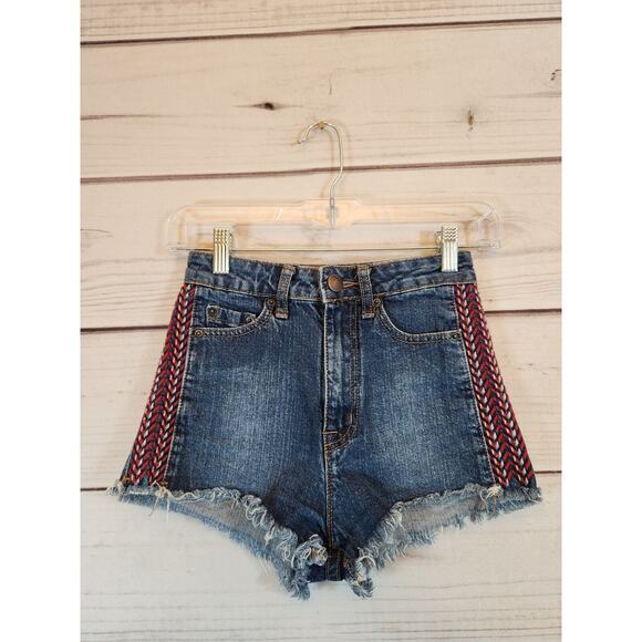 BDG Women's Blue High‎ Rise Cheeky Wedgie Jean Shorts Size 24 - Picture 1 of 7